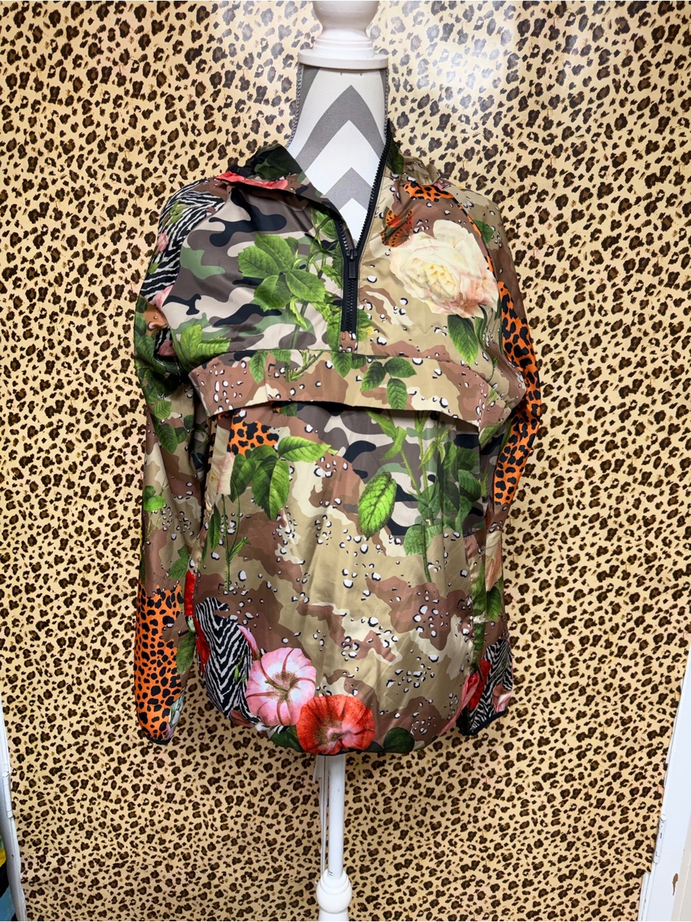 Floral Camo Pullover Bomber Jacket - Green & Brown